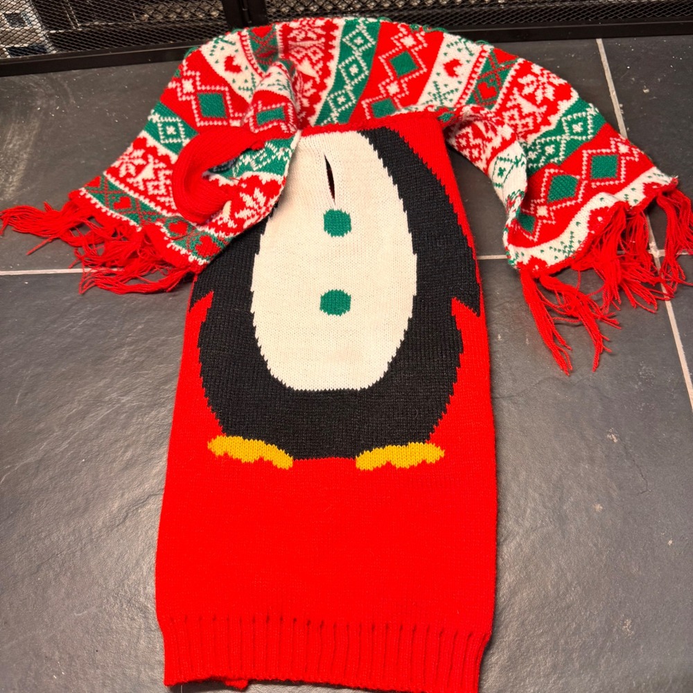 Frisco Penguin Sweater Dog Pet XXS Red Acrylic Christmas Ugly‎ Holiday